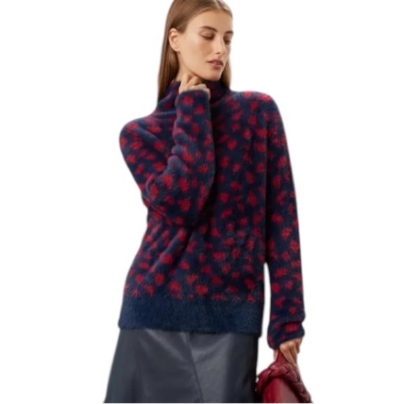 Thakoon Collective Fuzzy Sweater Pull On Mock Neck Red Blue Size XL - Picture 2 of 10